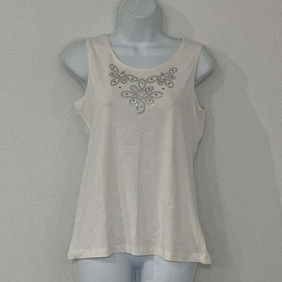Coral Bay Embellished Cream Sleeveless Top Size S - Picture 1 of 5